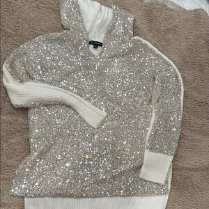 Sequin Beige Sweater with Hood